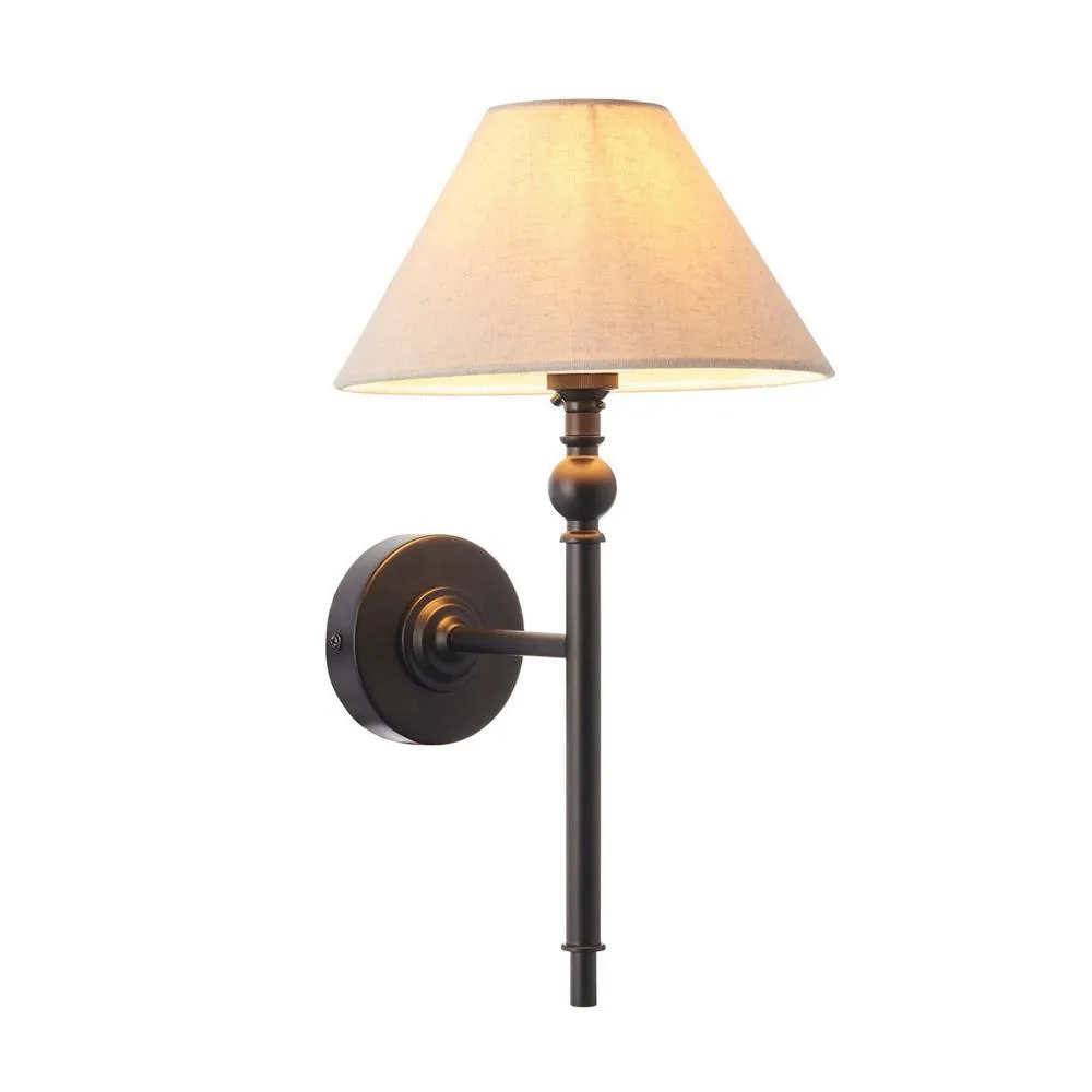 Netlighting Lille Wall Lamp with Shade Matt Black & Natural Faux Linen B22