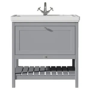 Bayswater Hartleigh Plummett Grey Traditional Freestanding Vanity Unit & 1 Tap Hole Traditional Recessed Basin - 800mm