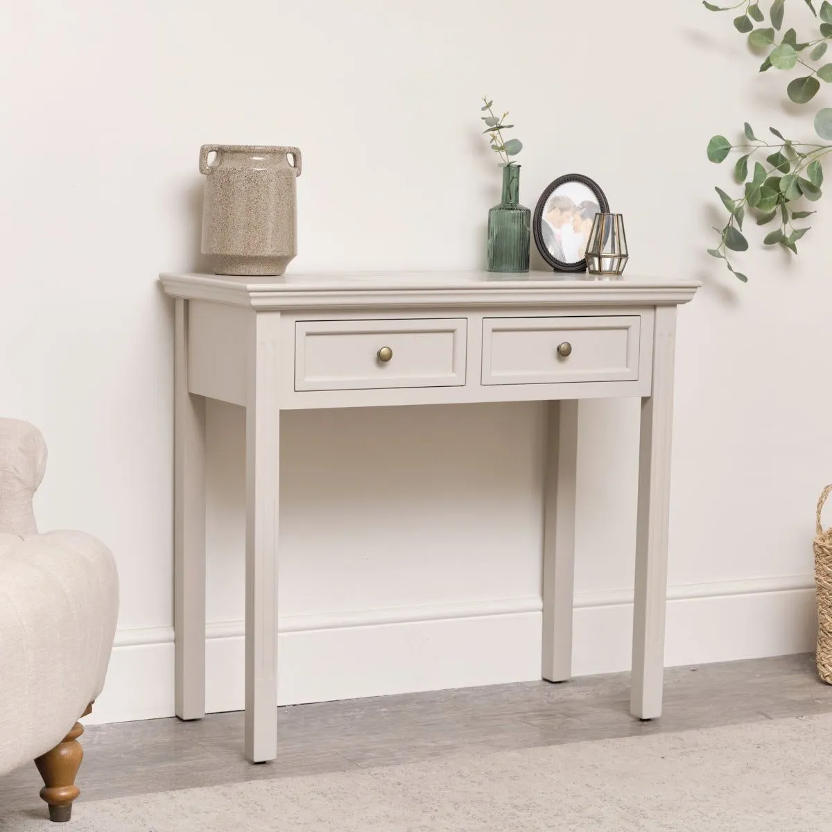 Melody Maison 2 Drawer Console / Dressing Table - Daventry Taupe-Grey Range in Taupe