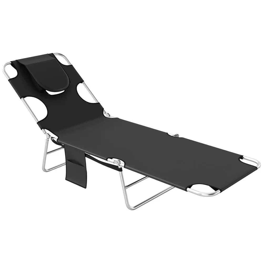 OUTSUNNY Sun Lounger with Reading Hole, Folding Garden Lounger, Black 2
