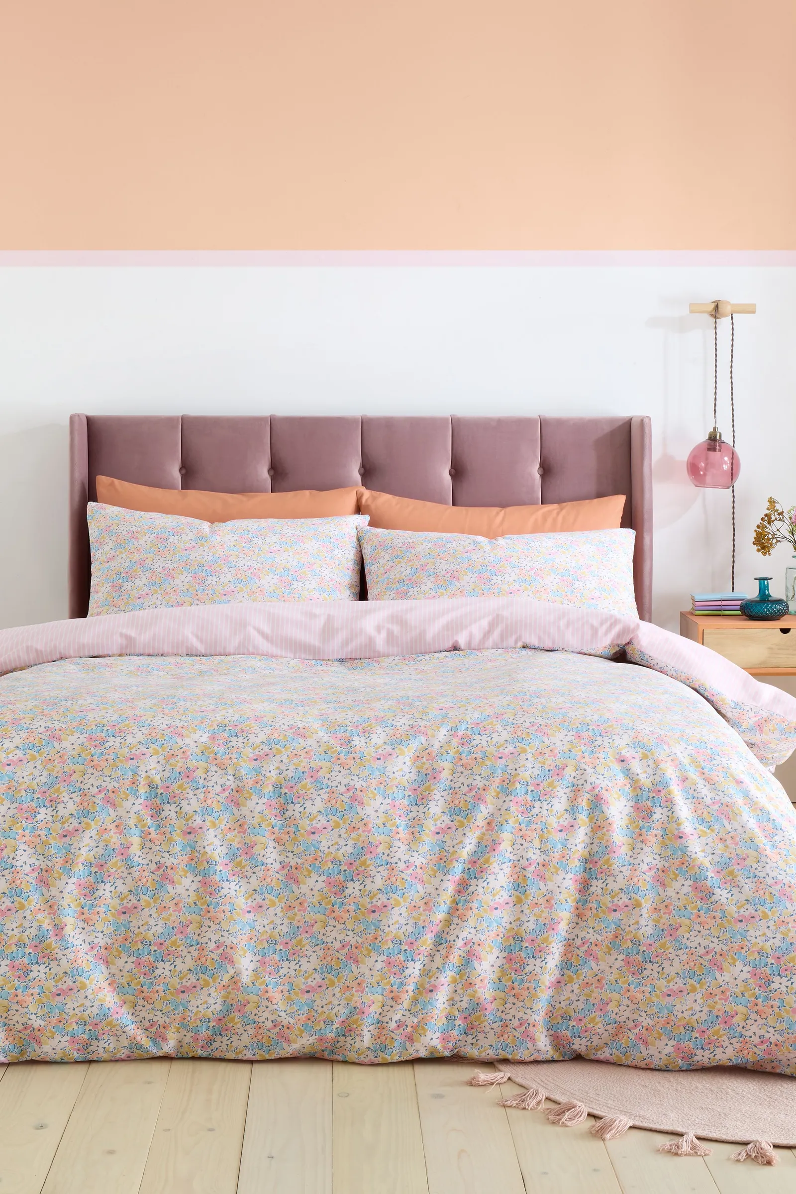 Catherine Lansfield 'Darcy Floral' Reversible Duvet Cover Set in Pink