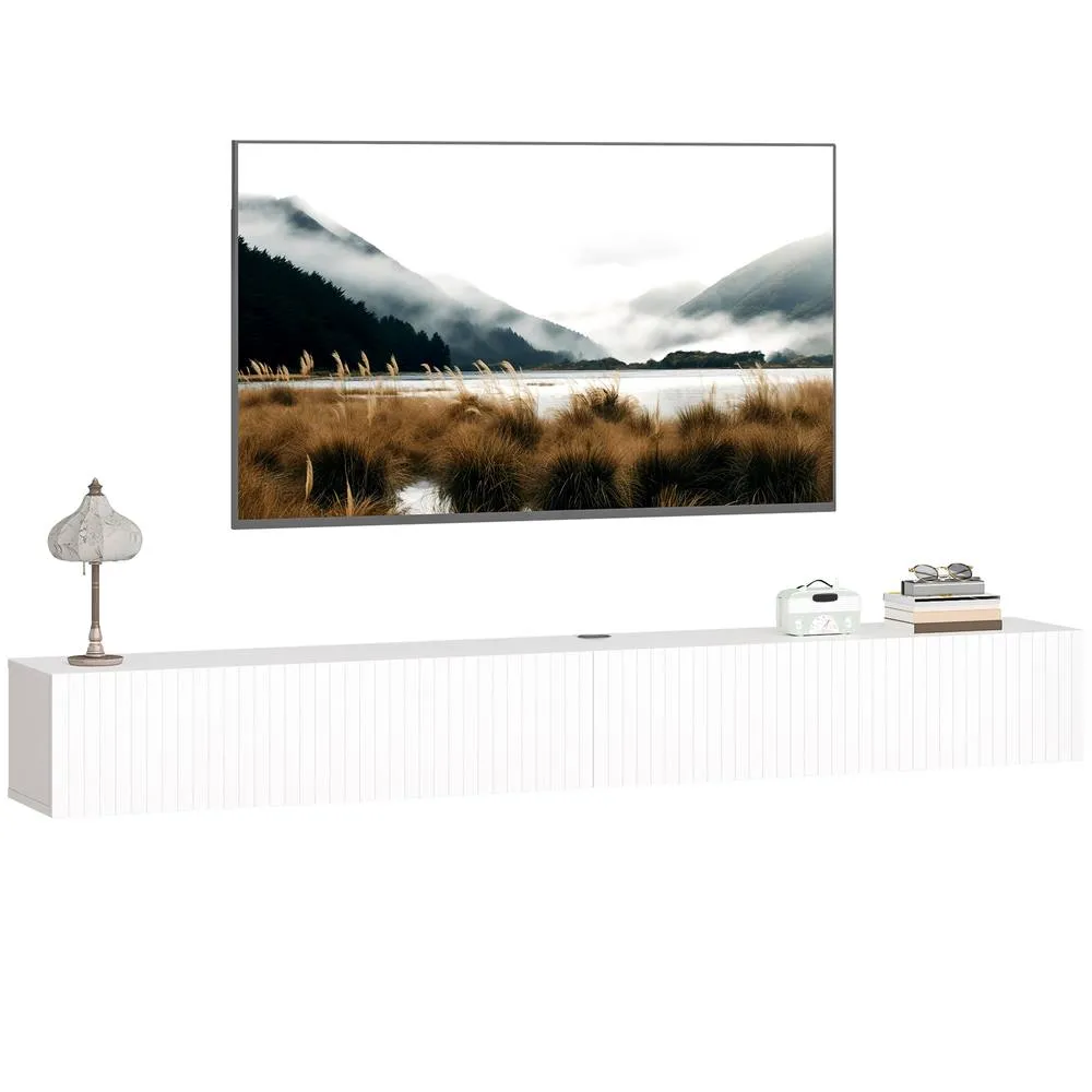 HOMCOM Wall Mount TV Stand Cabinet with Fluted Flip-Down Doors in White 2