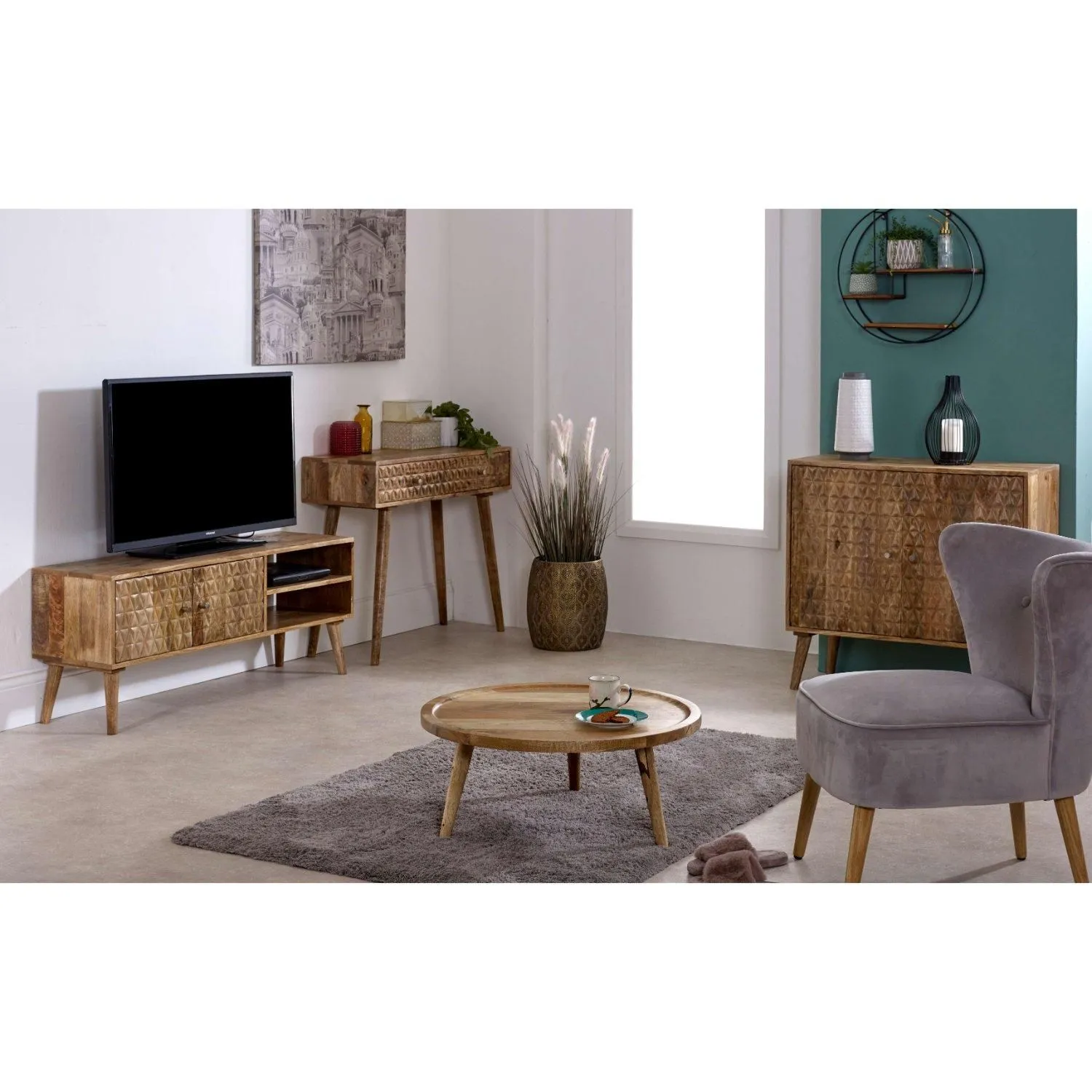 IH Design Ryley Light Mango Wood Round Low Coffee Table in Natural 3