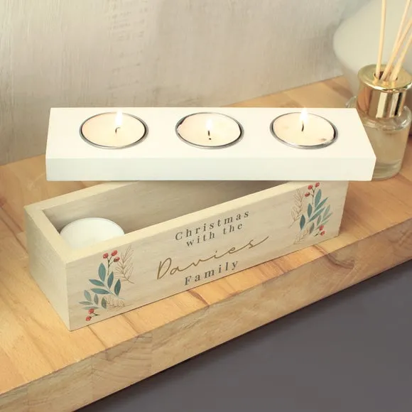 Personalised Christmas Foliage Triple Tealight Holder 3