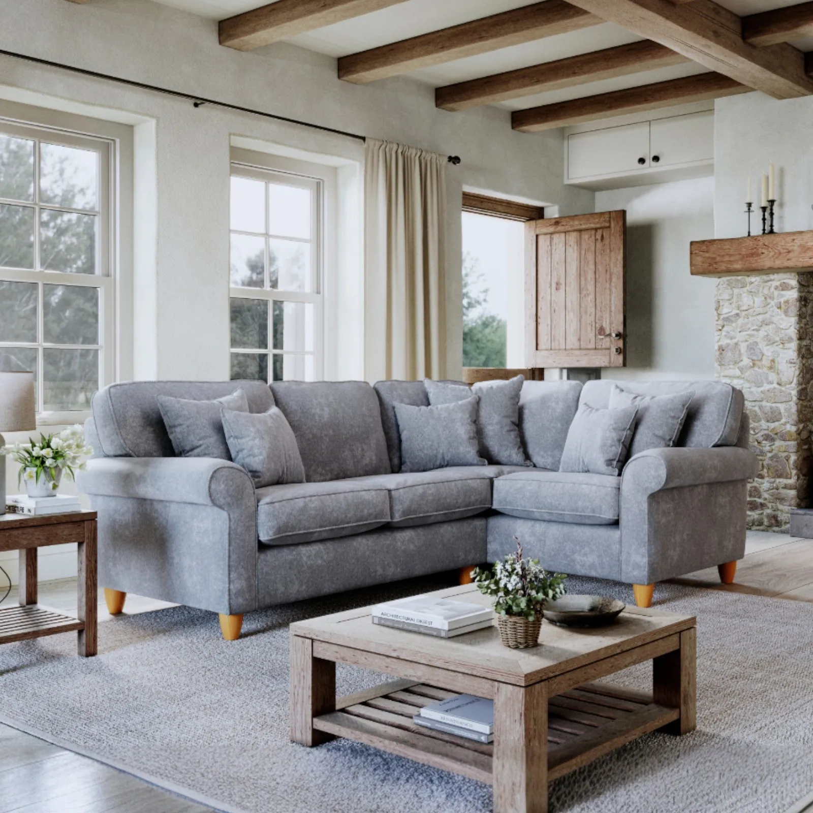 The Great Sofa Company Flora 2 Corner 1 Sofa Glory Anthracite in Mid Grey