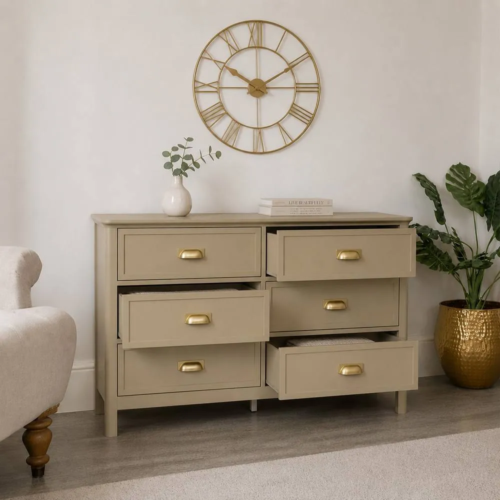 Melody Maison Chest of 6 Drawers & Pair of Bedside Tables - Lawrence Taupe Range in Beige 4