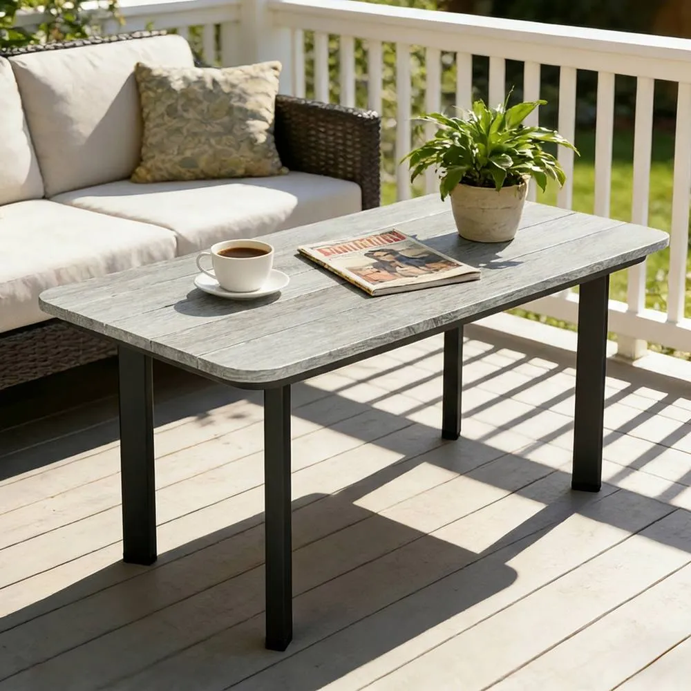OUTSUNNY Outdoor Coffee Table, Garden Table with Slatted WPC Top, Grey
