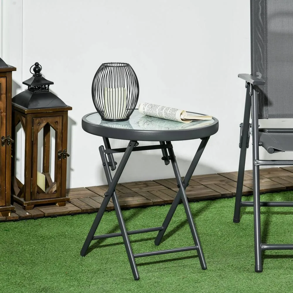 OUTSUNNY Round Folding Side Table w/ Imitation Marble Glass Top in White