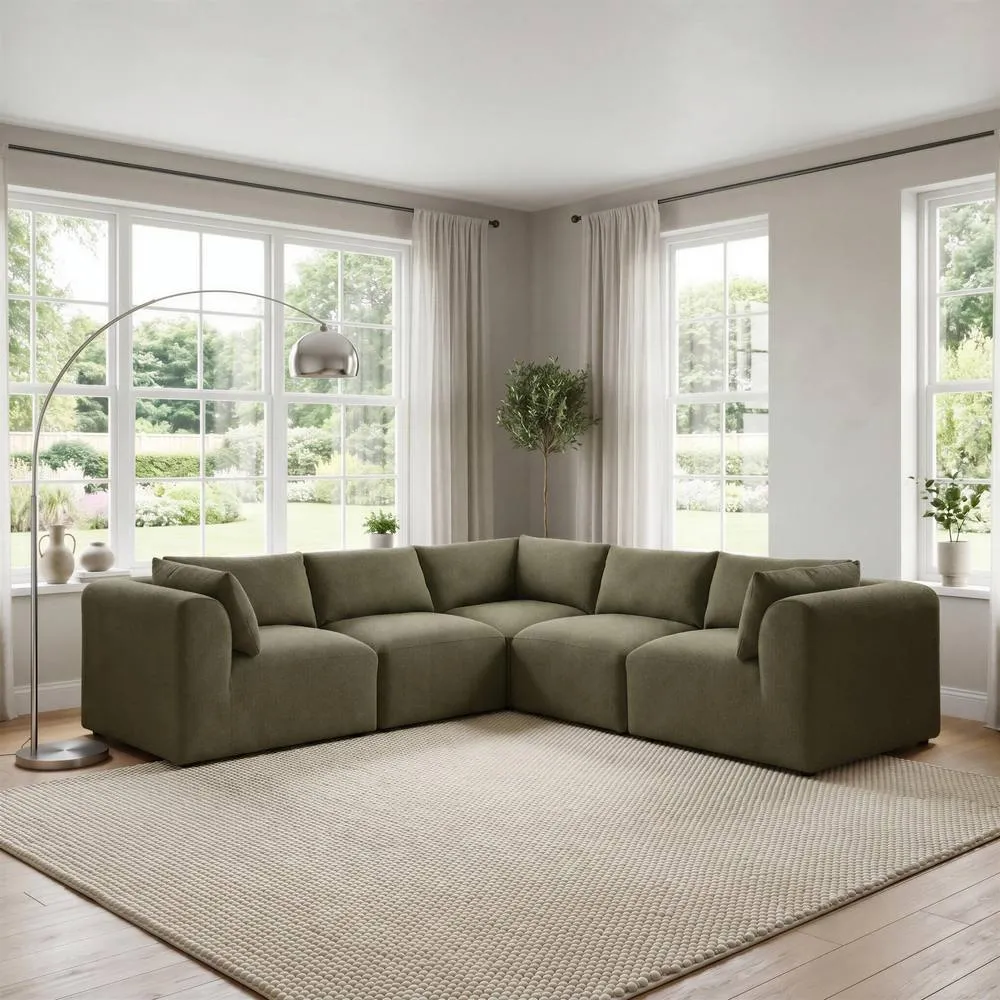 FurnitureboxUK Drift Boucle Fabric 4 Seater Modular Corner Sofa in Green