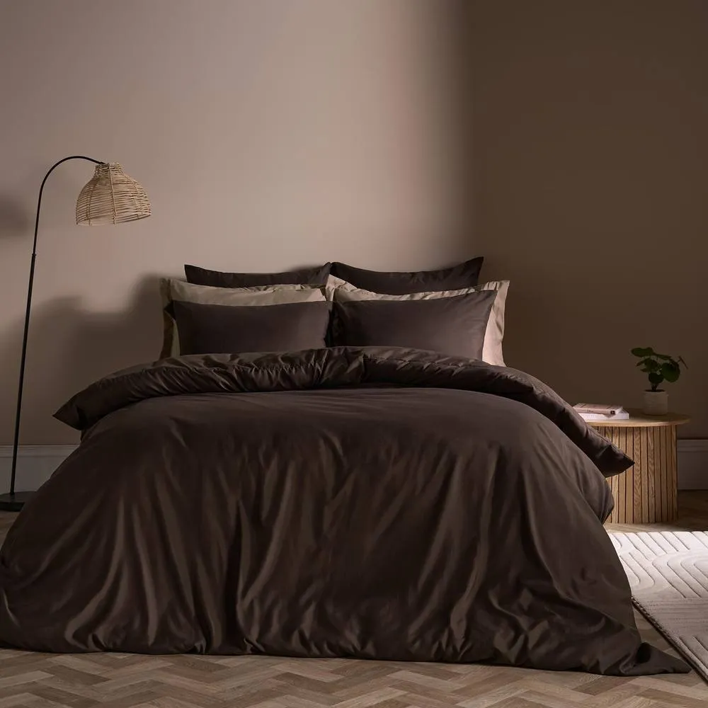 OHS Plain Dyed Duvet Cover with Pillowcase Bedding Set in Dark Brown