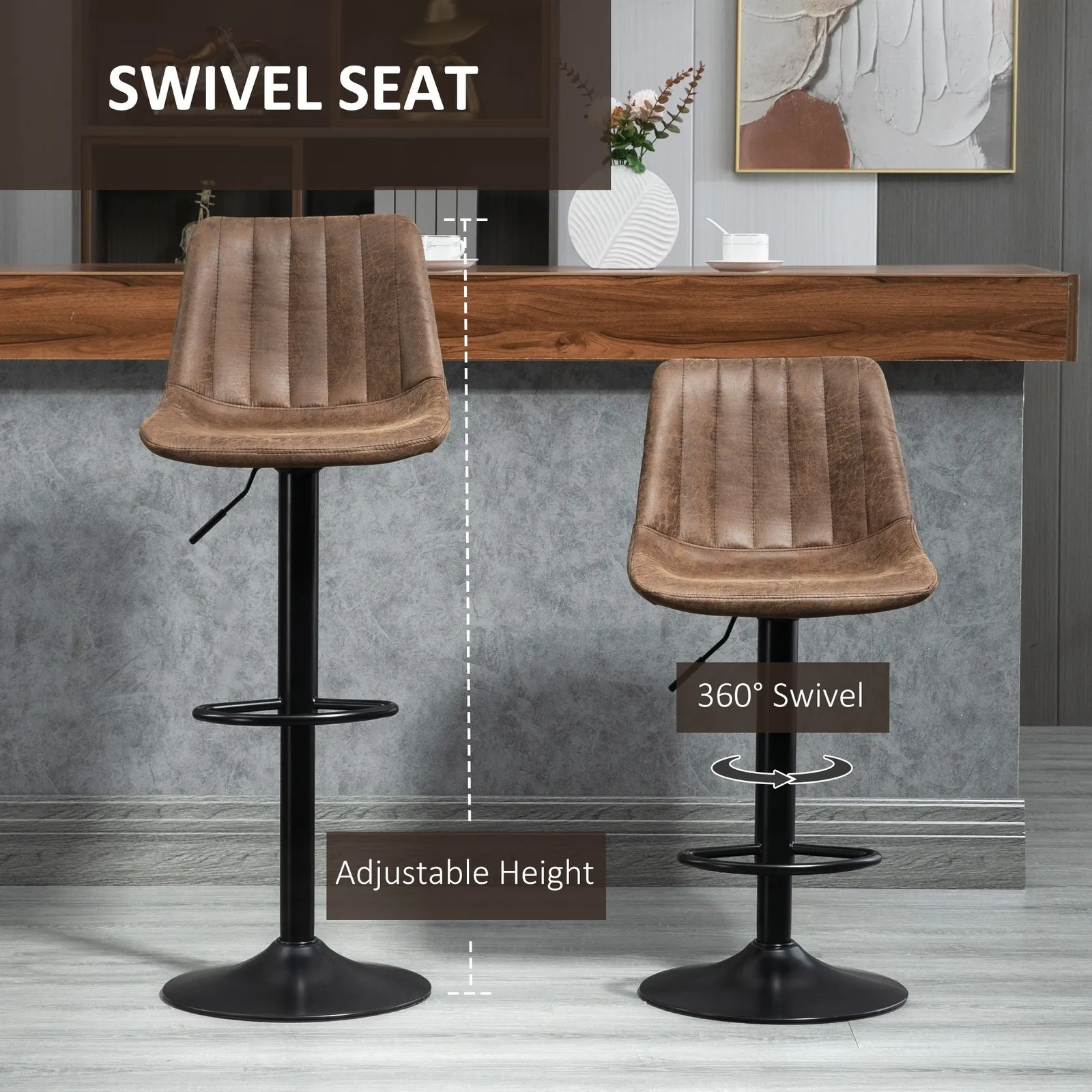 HOMCOM Of 2 Leathaire Tub Bar Stools w/ Metal Frame Footrest Home Seat in Brown 4