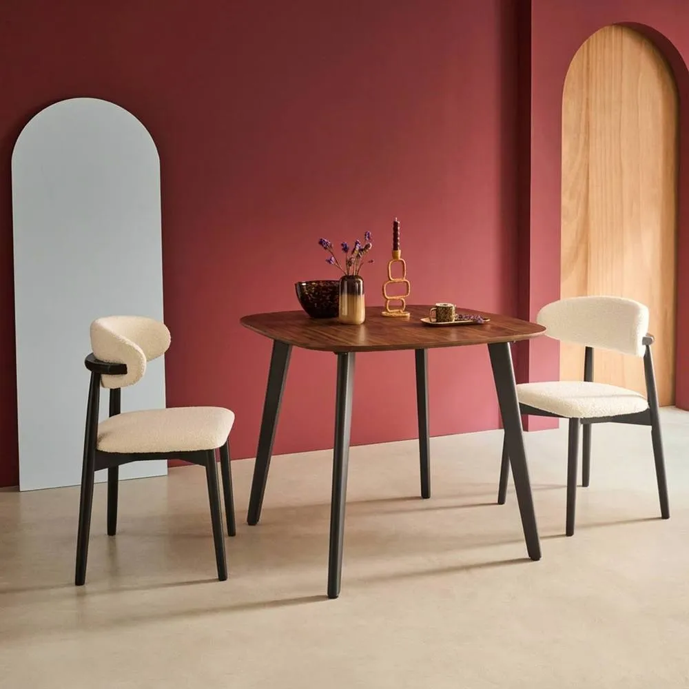 sweeek Square dining table wood effect black metal legs 4-seater in Dark Brown 4