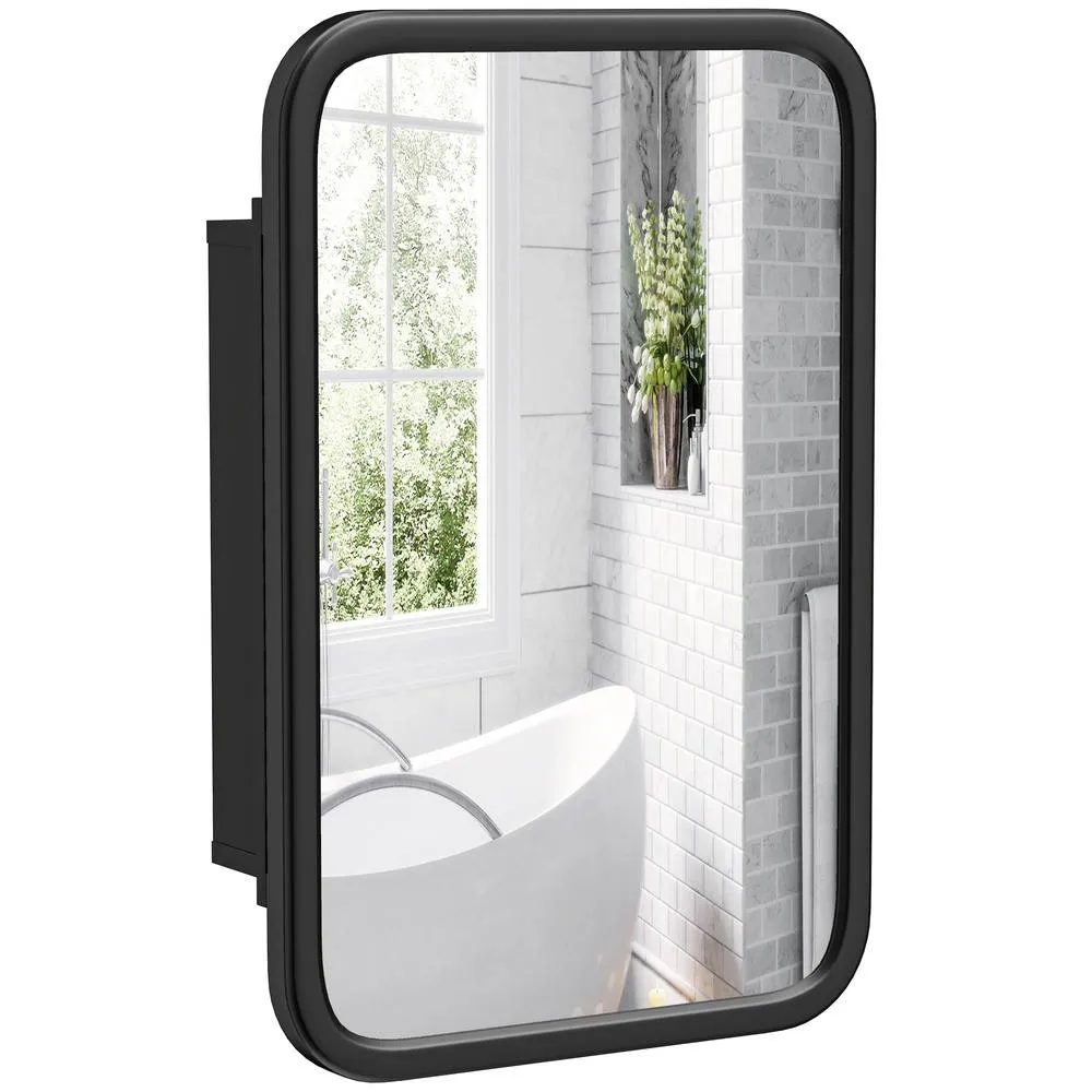 HOMCOM Bathroom Wall Cabinet with Mirror Black 2