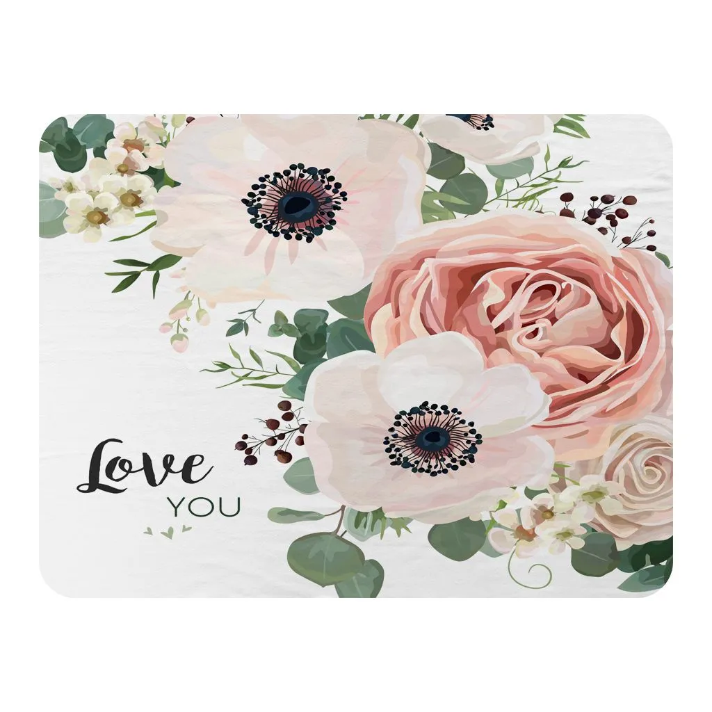 Benjamin Tate Design Garden Flower Pink Peach Rose White Anemone Blanket in Natural