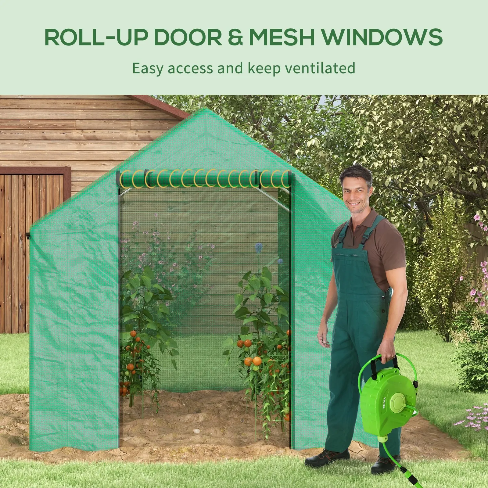 OUTSUNNY Tunnel Greenhouse W/ UV-resistant PE Cover, Wide Door, 2 x 3(m) in Green 5