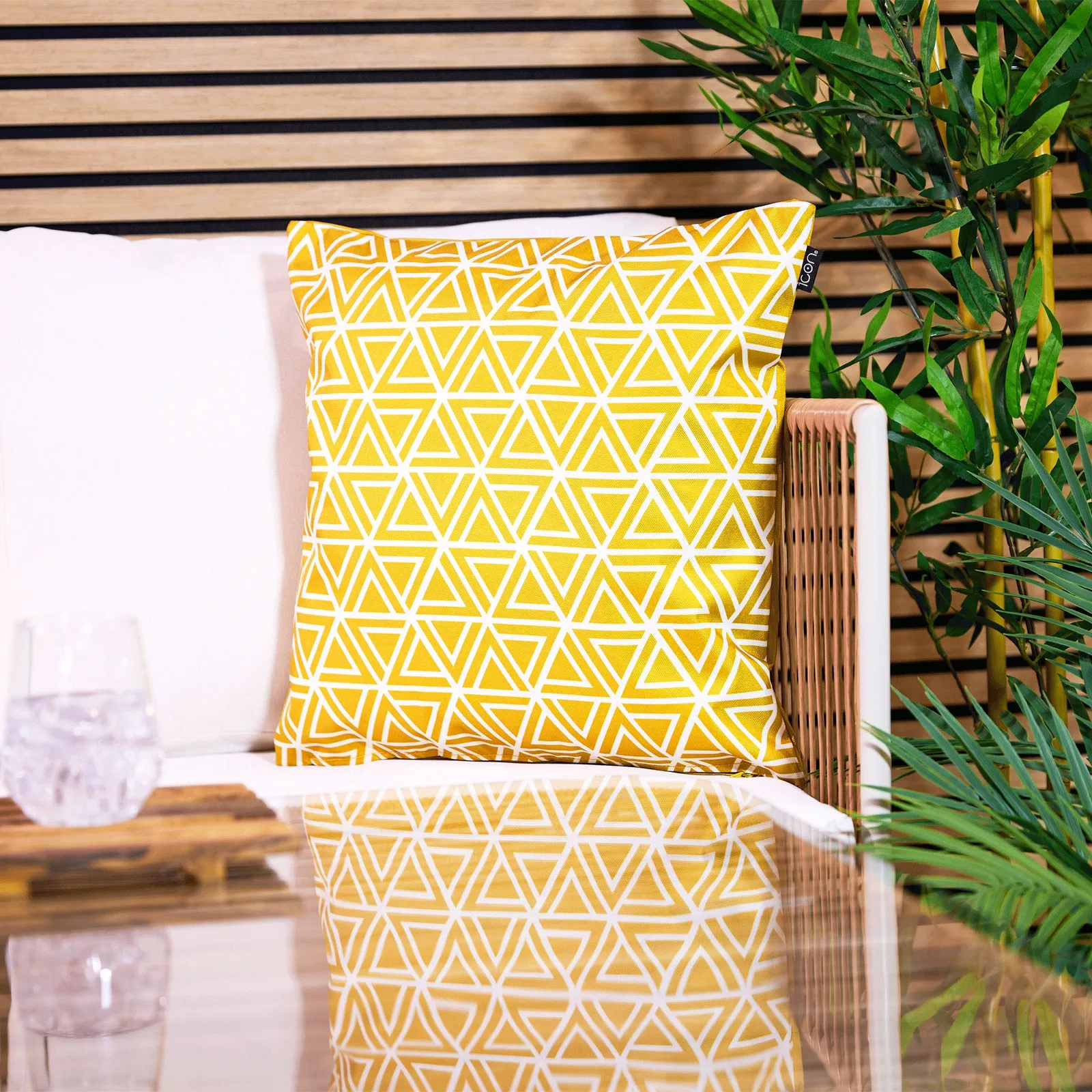 icon Indoor & Outdoor Geometric Pattern Waterproof Cushion Yellow