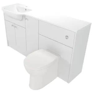 Deccado Benham Bright White Left Hand 1500mm Fitted Vanity & Toilet Pan Unit Combination with Left Hand Basin