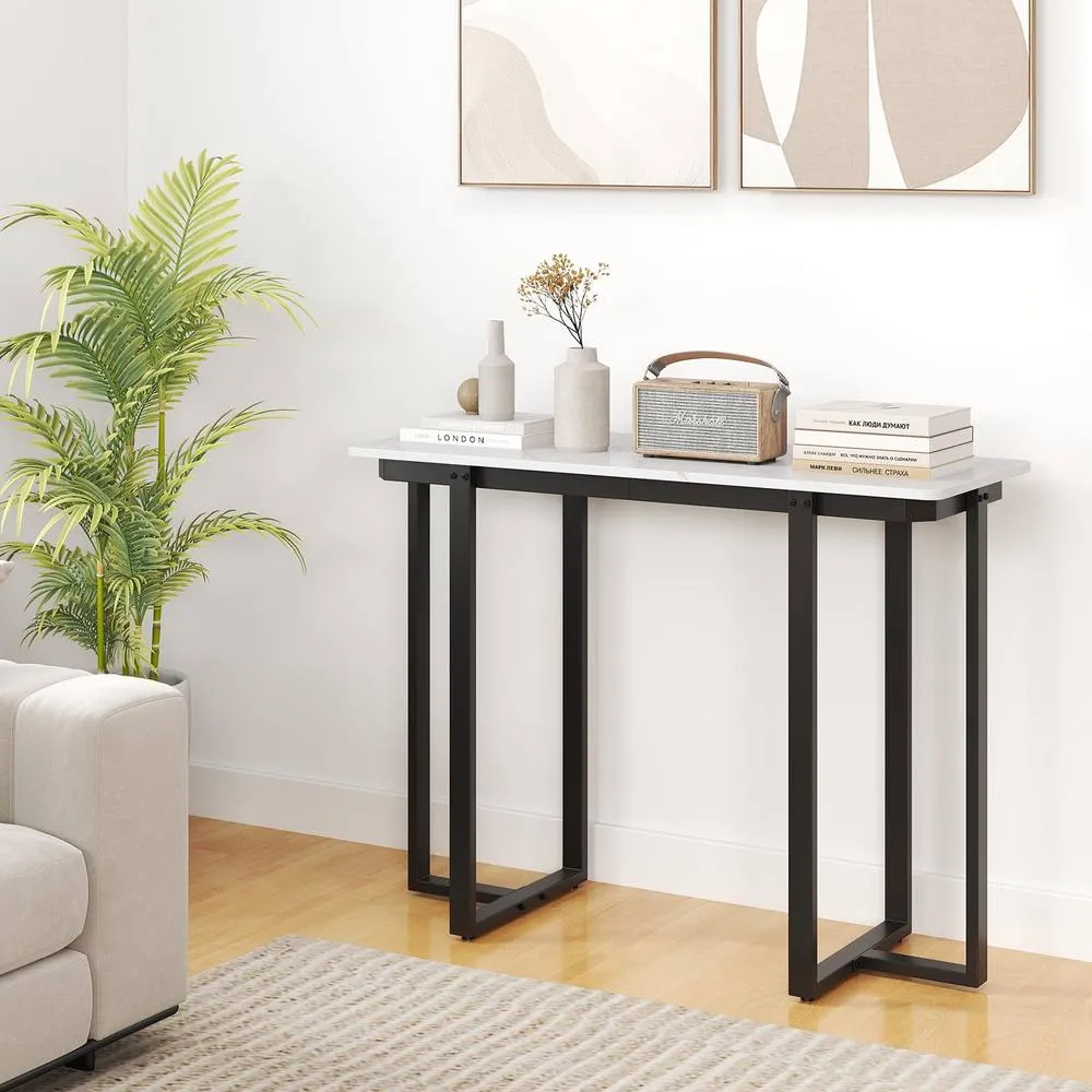 Costway Console Table Modern Faux Marble Entryway Table White & Black 6