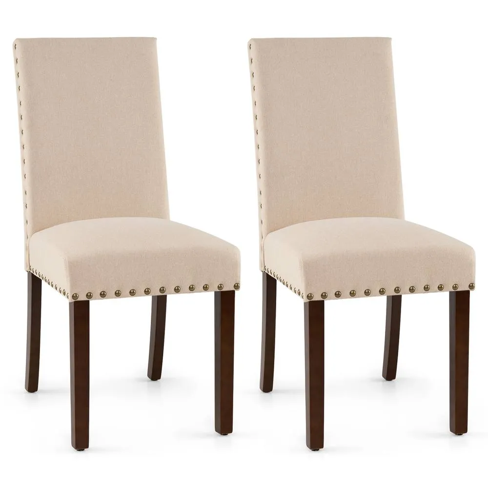Costway Set of 2 Dining Chairs Upholstered Dinner Chairs w/ High Back in Beige