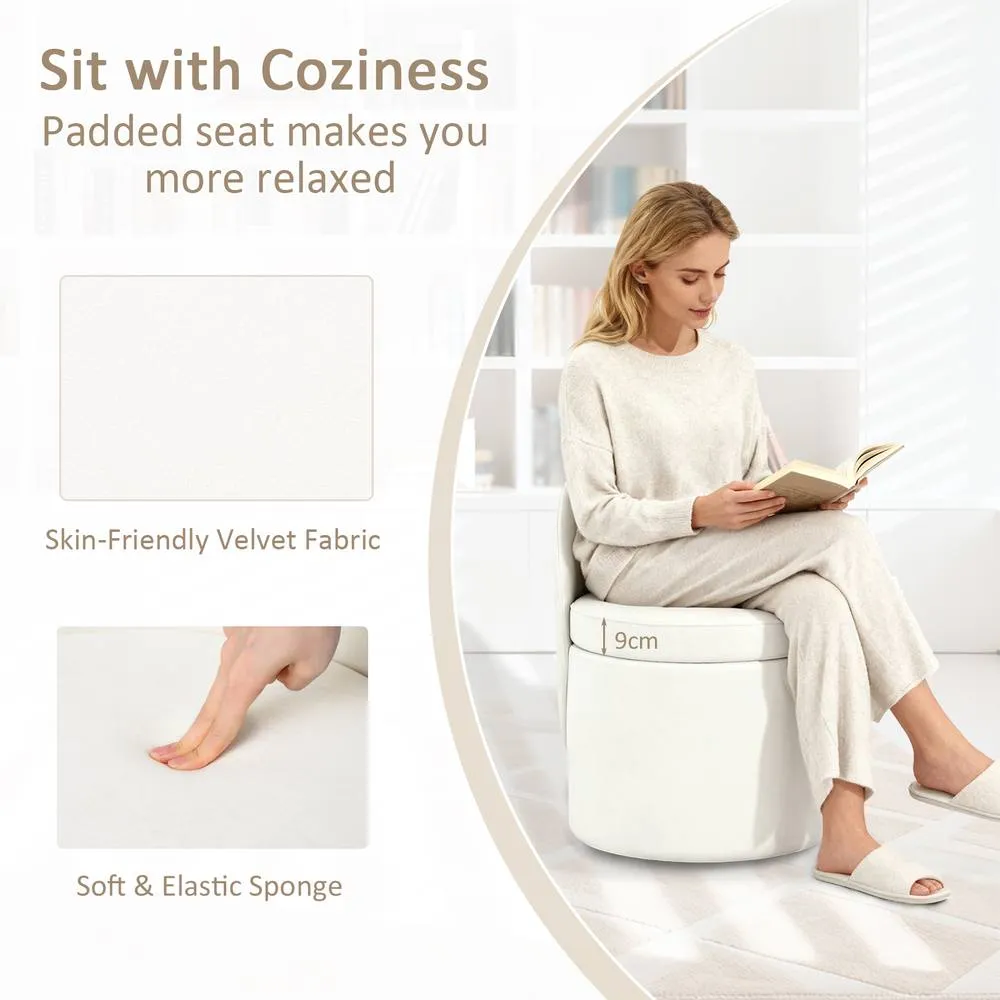 Costway 38 L Storage Ottoman Faux Velvet Vanity Stool with Backrest in White 4