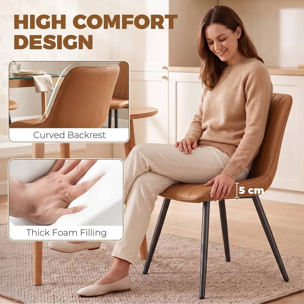 HOMCOM Faux Leather Upholstered Kitchen Chairs with Metal Legs, Brown 5