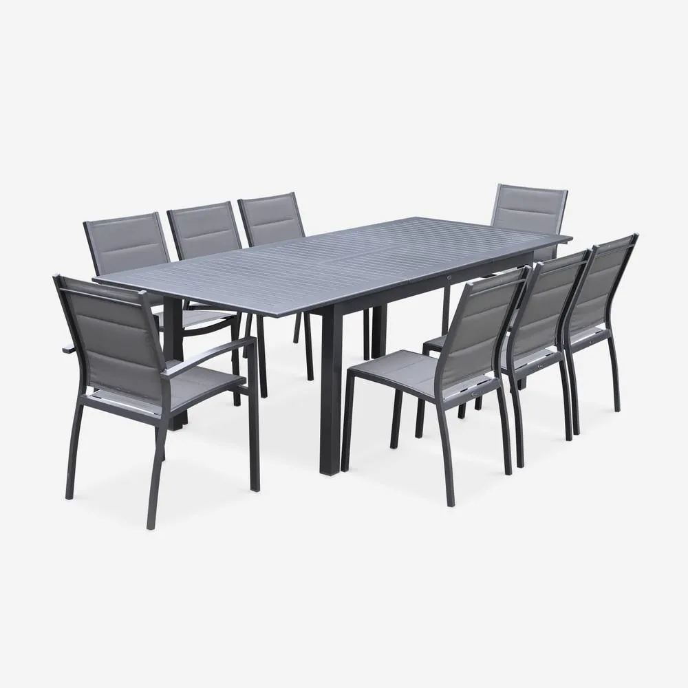 sweeek 8-seater Extendable Aluminium Garden Table Set With Chairs in Brown 2