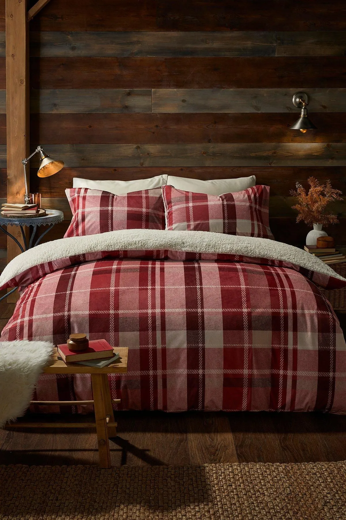 Fusion 'Mulford Check' Plush Duvet Cover Set in Red