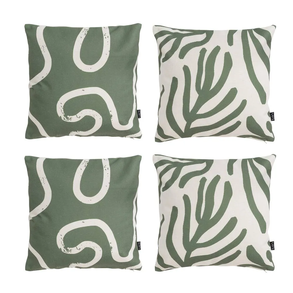 icon Indoor & Outdoor Abstract Printed Waterproof Cushion, Squiggle & Leaf (4-Pack)