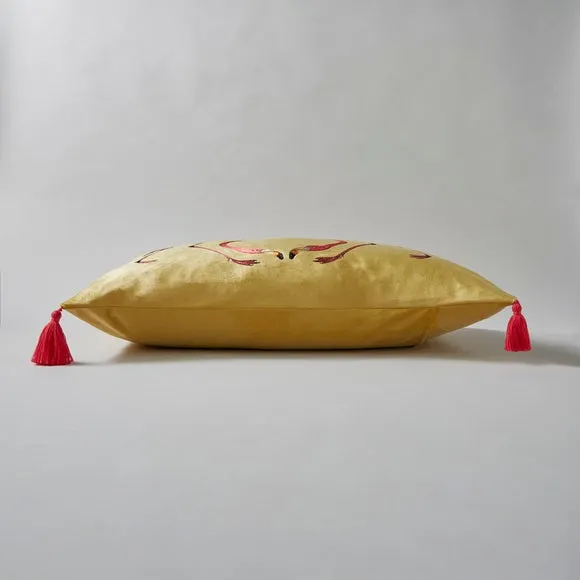 Flamingo Embroidery Cushion Chartreuse 5