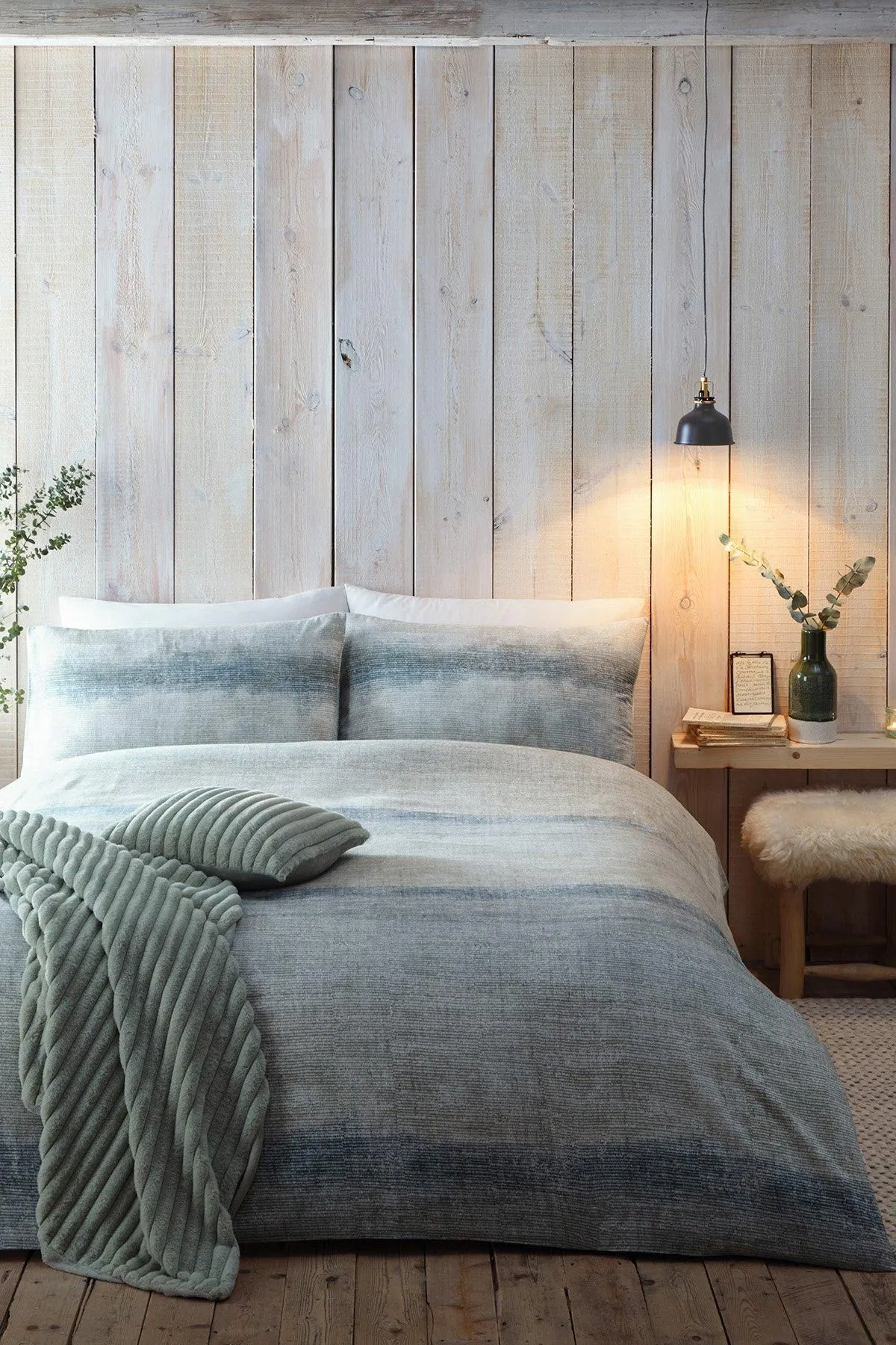 Appletree 'Anson Stripe' 100% Brushed Cotton Duvet Cover Set in Green