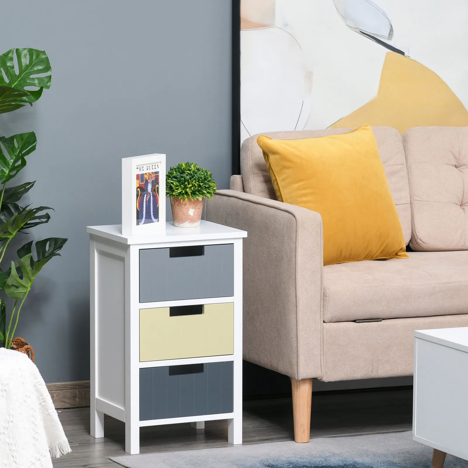 HOMCOM 3 Drawer Colourful Storage Cabinet Tower Dresser Chest