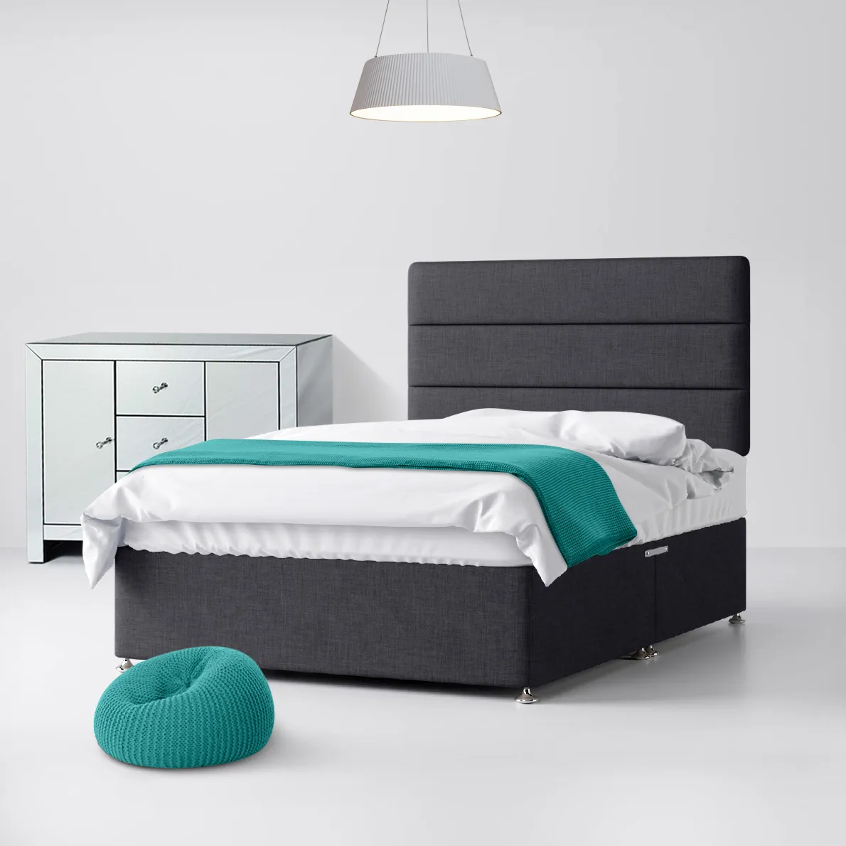 Cornell Lined Charcoal Fabric No Drawer Divan Bed - 4ft Small Double