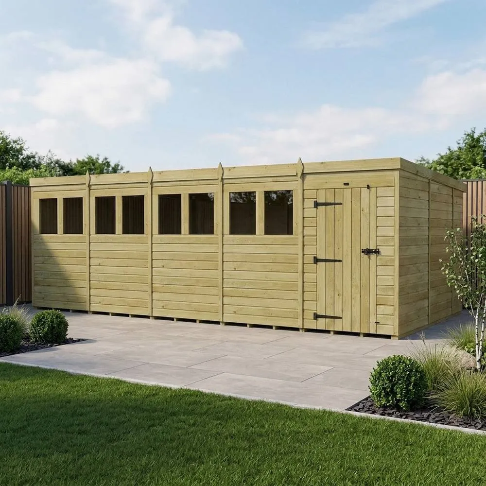 Buttercup Farm 20ft x 10ft Pent Garden Shed Single Door With Windows - Timber in Brown 2