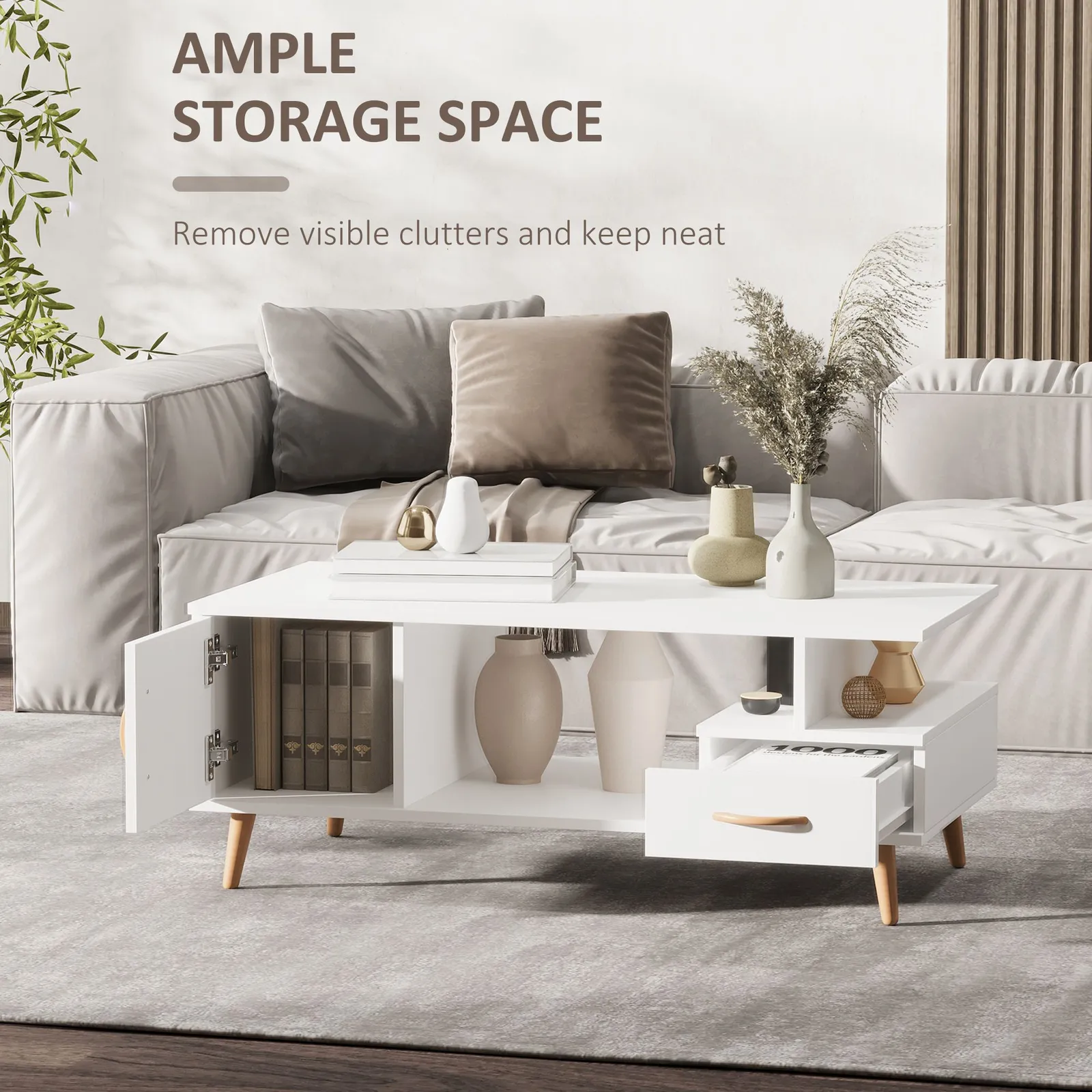 HOMCOM Modern Minimalism Storage Coffee Table Wooden Living Reception Room in White 4