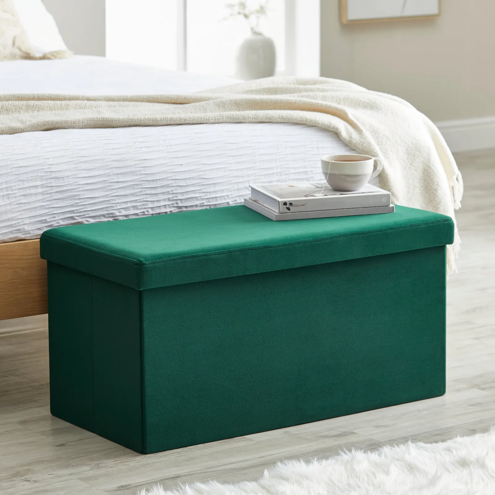 Matilda Eco Velvet Foldable Storage Ottoman Bottle (Green)