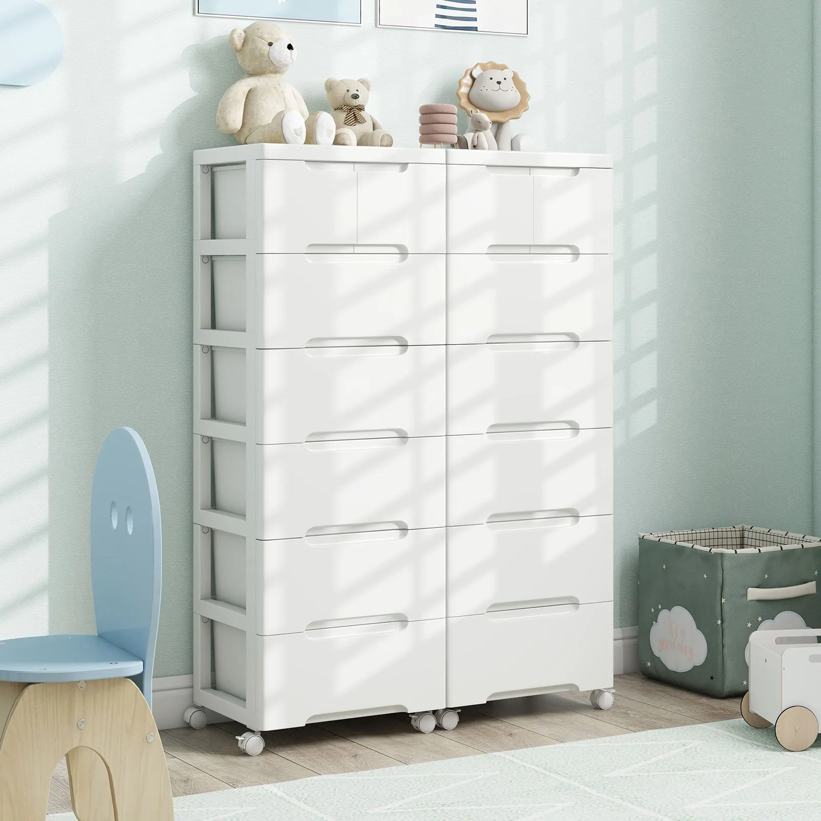 Costway 7 Drawer Rolling Cabinet Plastic Storage Cart 6 Tiers Drawer Dresser with Wheels in White 4