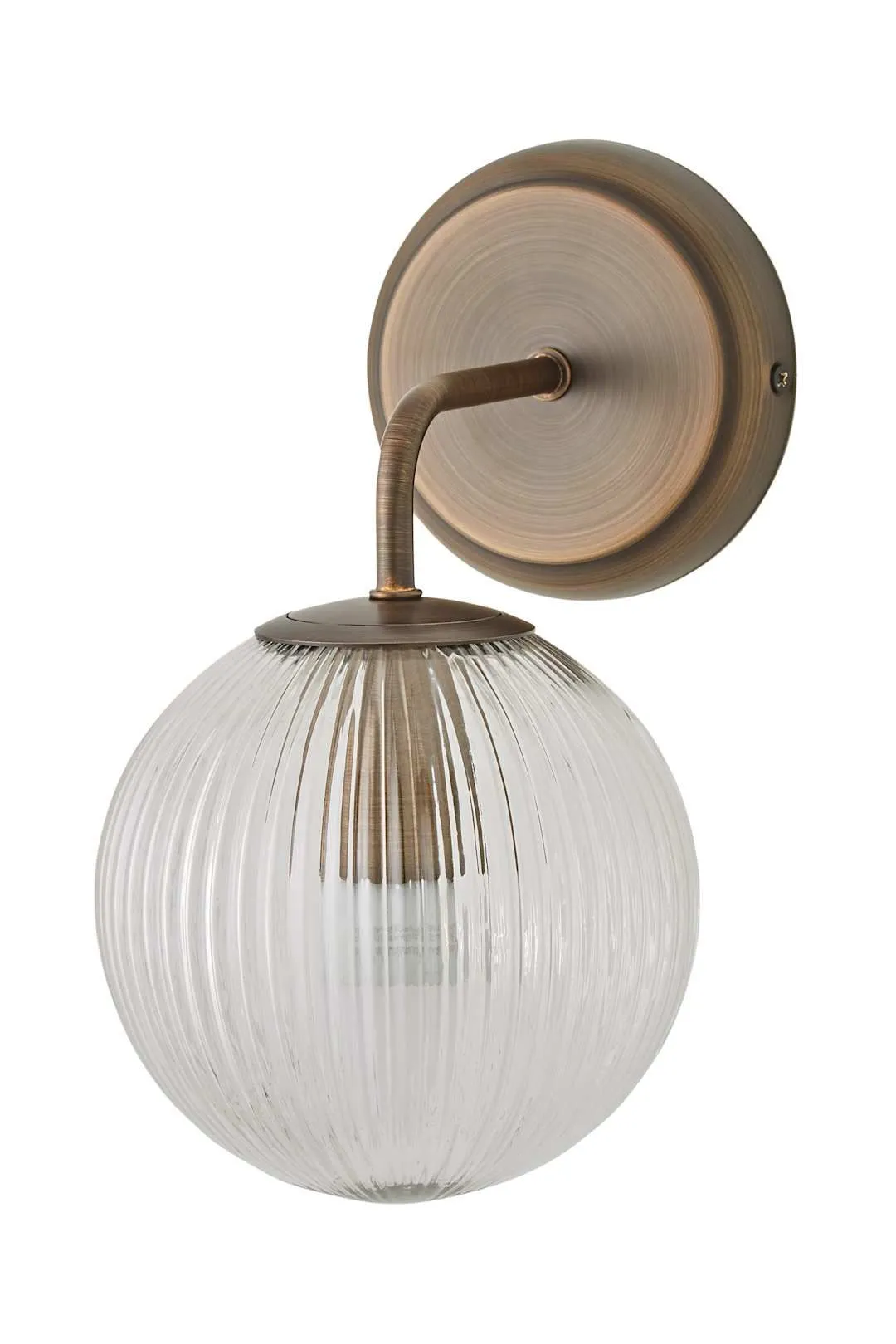 ValueLights Kempton Ribbed Glass Globe Shade Single Arm Wall Light in Bronze 6