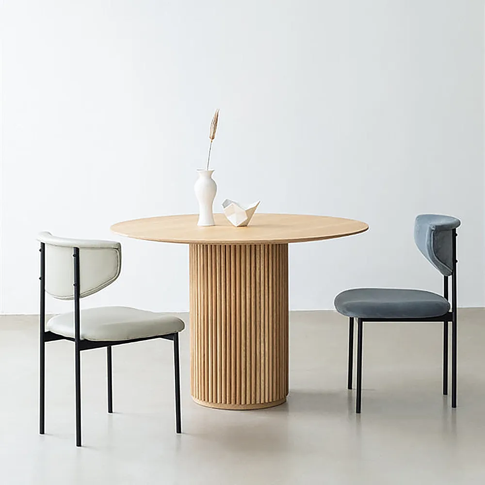 Japandi 1000mm Round Wood Dining Table for 4 Person Natural Pedestal Base