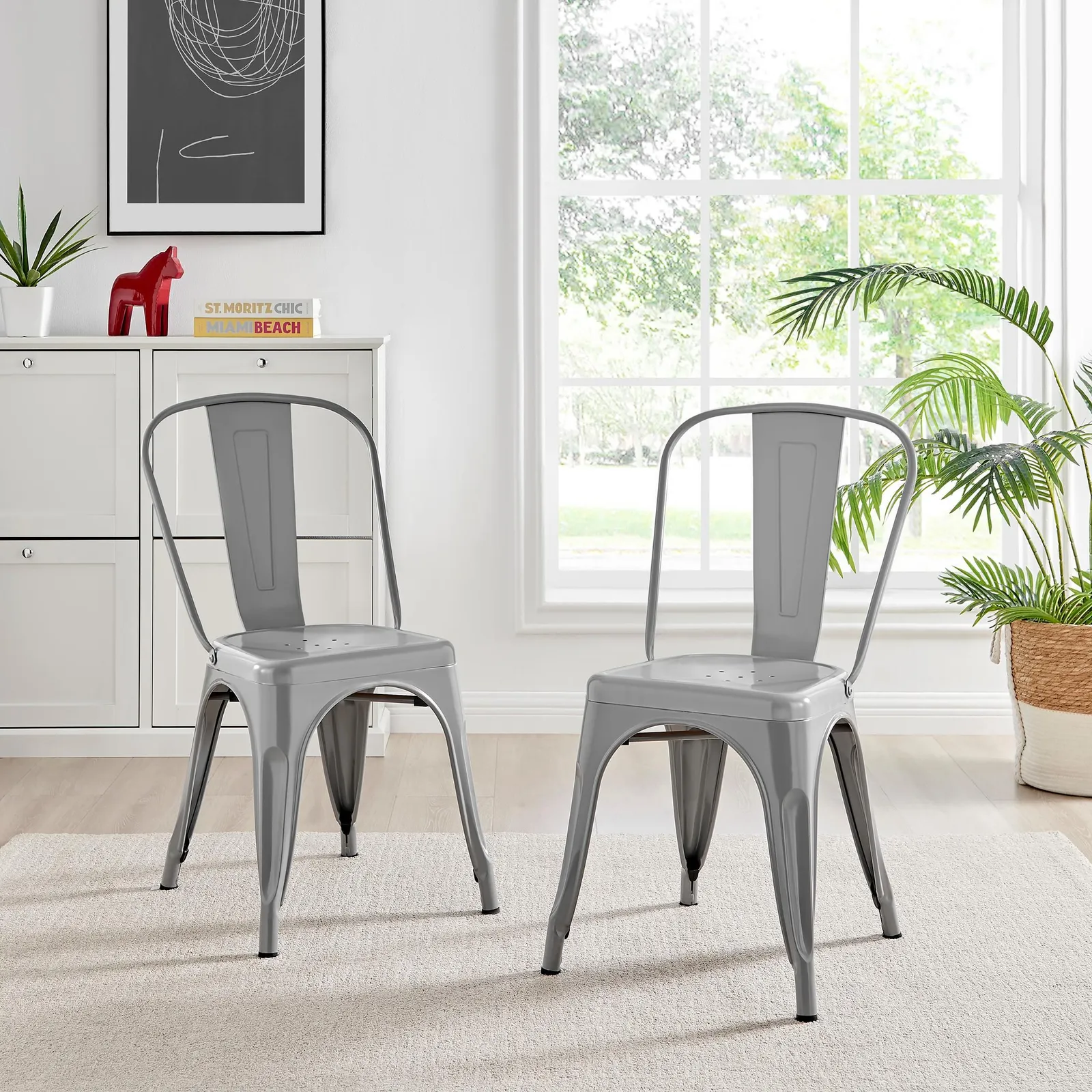 FurnitureboxUK Set of 2 Colton Industrial Steel Stackable Tolix Style Dining Chairs in Grey 2