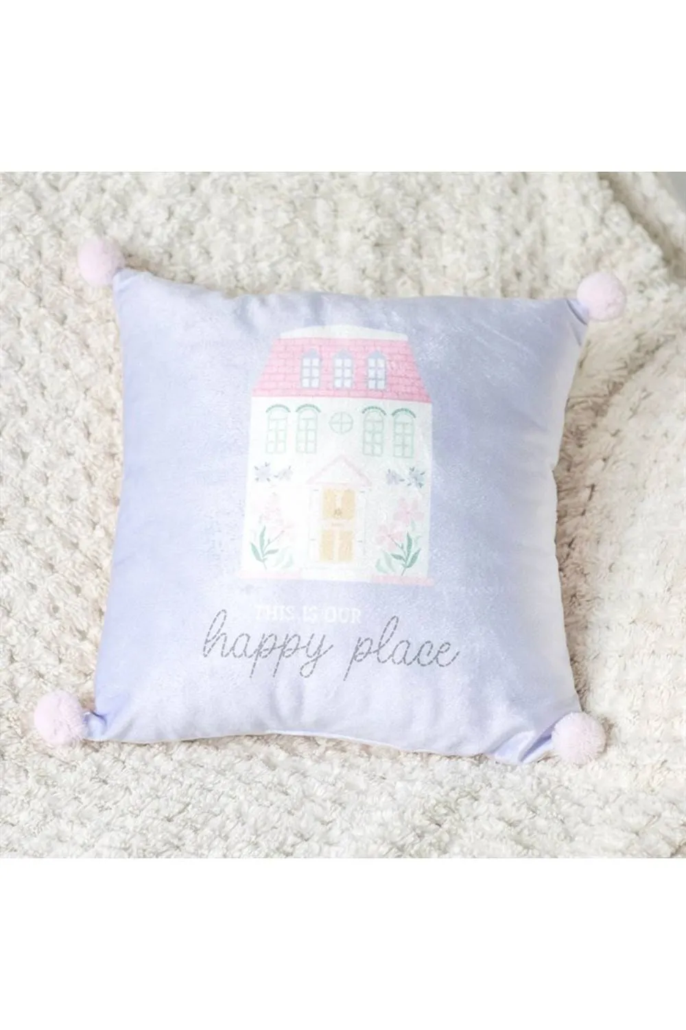 KDMD Happy Place Square Cushion - Pastel Blue & Pink Home Decor in Light Blue