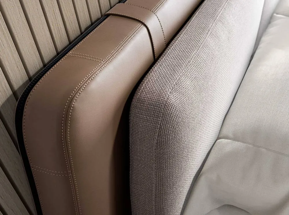 Angel Cerda Double Bed, Mink Leatherette & Grey Fabric, 180 x 200 cm in Stone 5