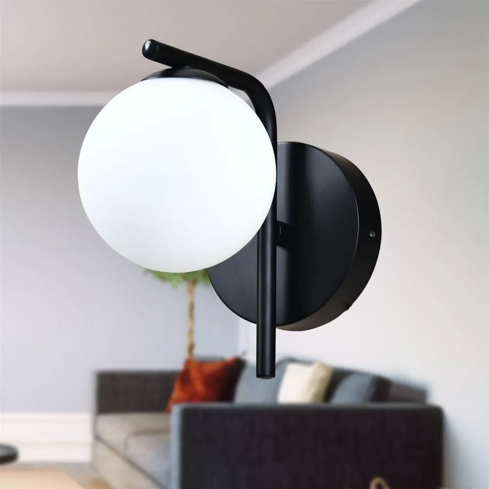 First Choice Lighting Grosvenor - Black Wall Light with Glass Globe 5