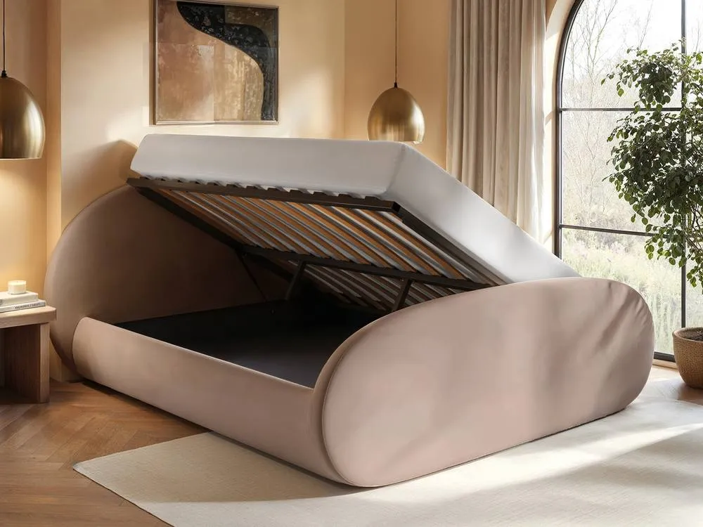 Flair Amos Oval Headboard Side Lift Ottoman Bed Beige Velvet 2