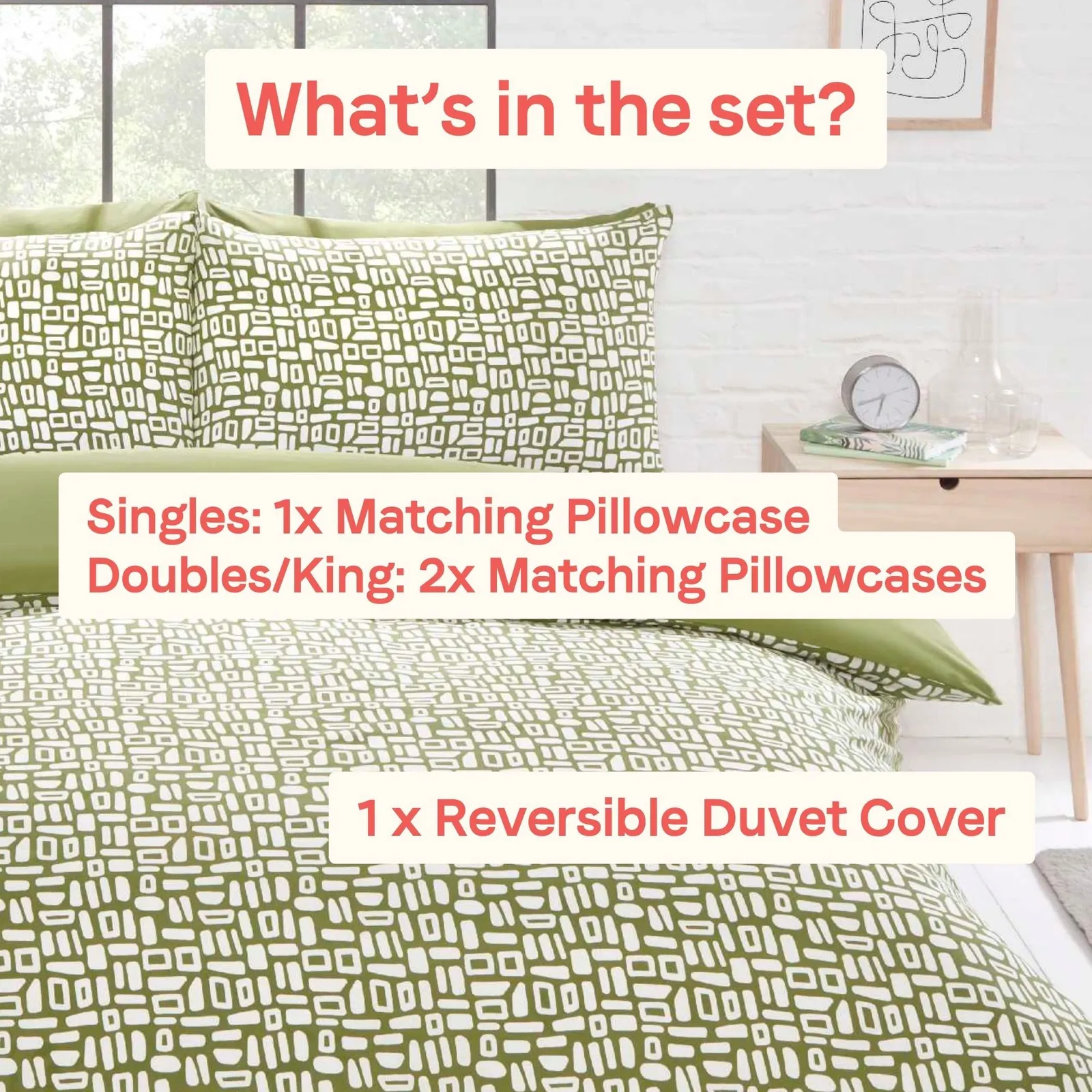 Rapport Home Pebbles Microfibre Reversible Duvet Cover Set with Pillowcase in Green 5