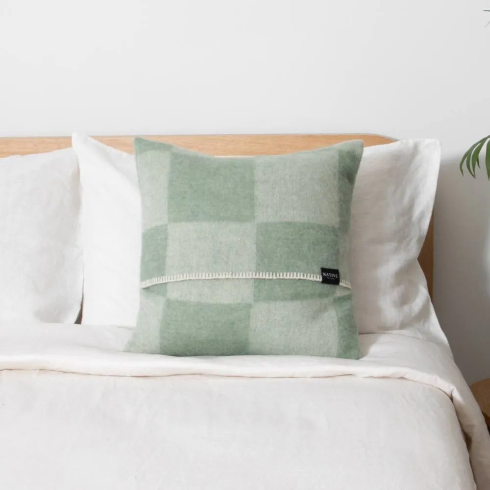 Native Natural Checkerboard Green Wool Cushion 45x45cm