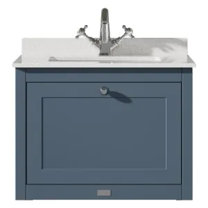 Bayswater Hartleigh Stiffkey Blue Traditional Wall Hung Vanity Unit & 1 Tap Hole White Marble Top Basin - 600mm