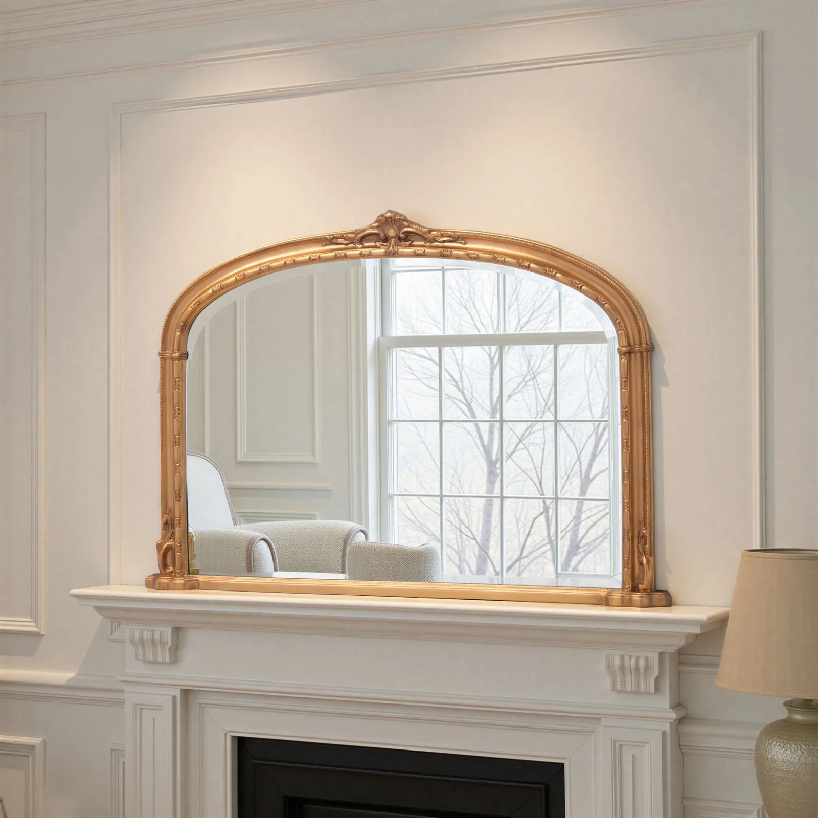 Yearn Mirrors Overmantle Mirror Arched 127(w) x 89cm(h) Victorian Mirror in Gold 3