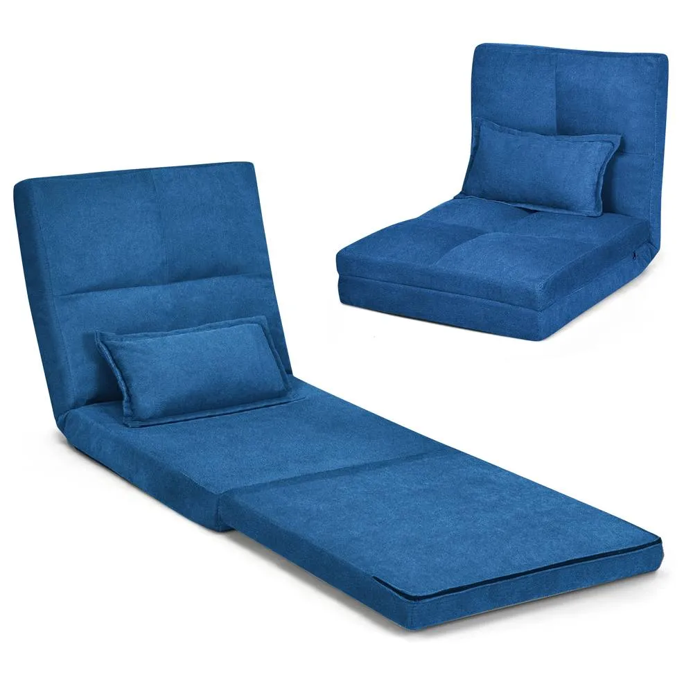 Costway Adjustable Floor Chair 6 Positions Folding Floor Sofa W/ Pillow in Blue 6