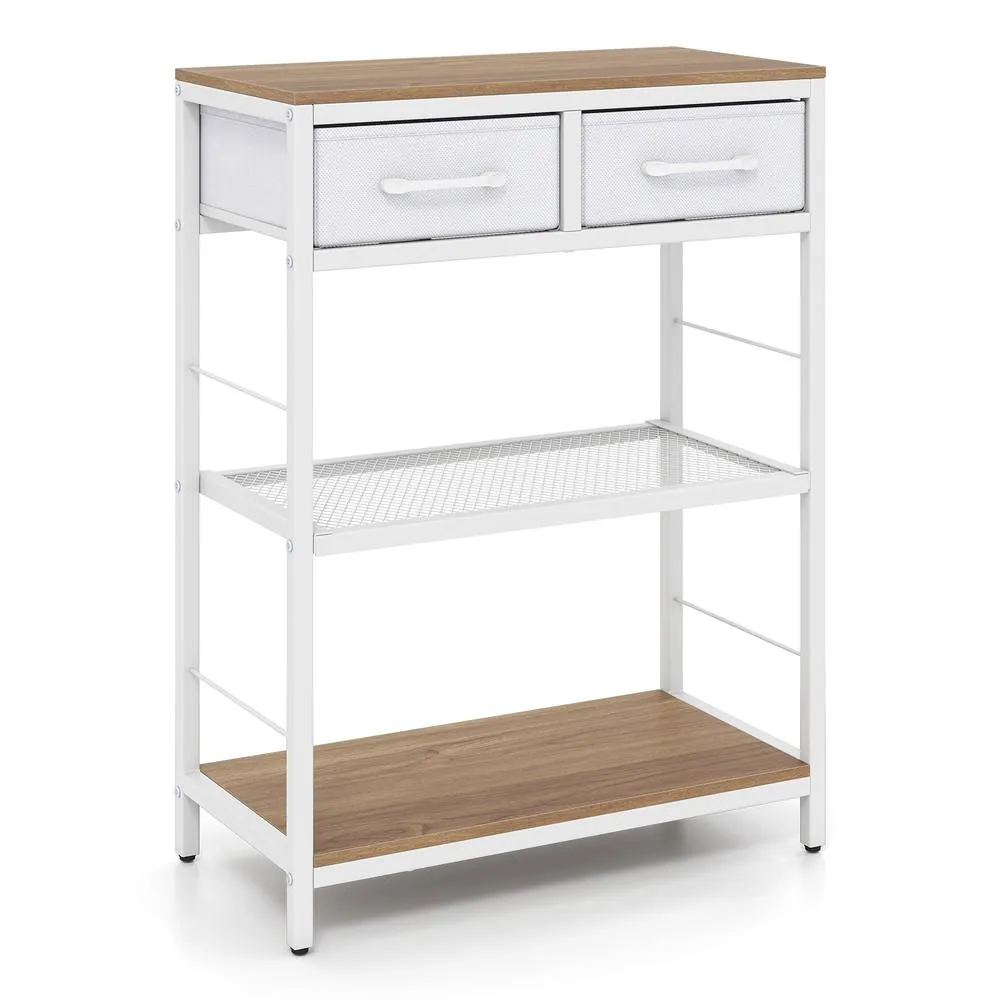 Costway Narrow Console Table w/ 2 Fabric Drawers 3-Tier Table Storage Rack in Natural