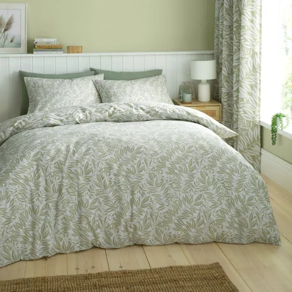 Catherine Lansfield Sorrel Leaves Reversible Duvet Cover & Pillowcase Set 4